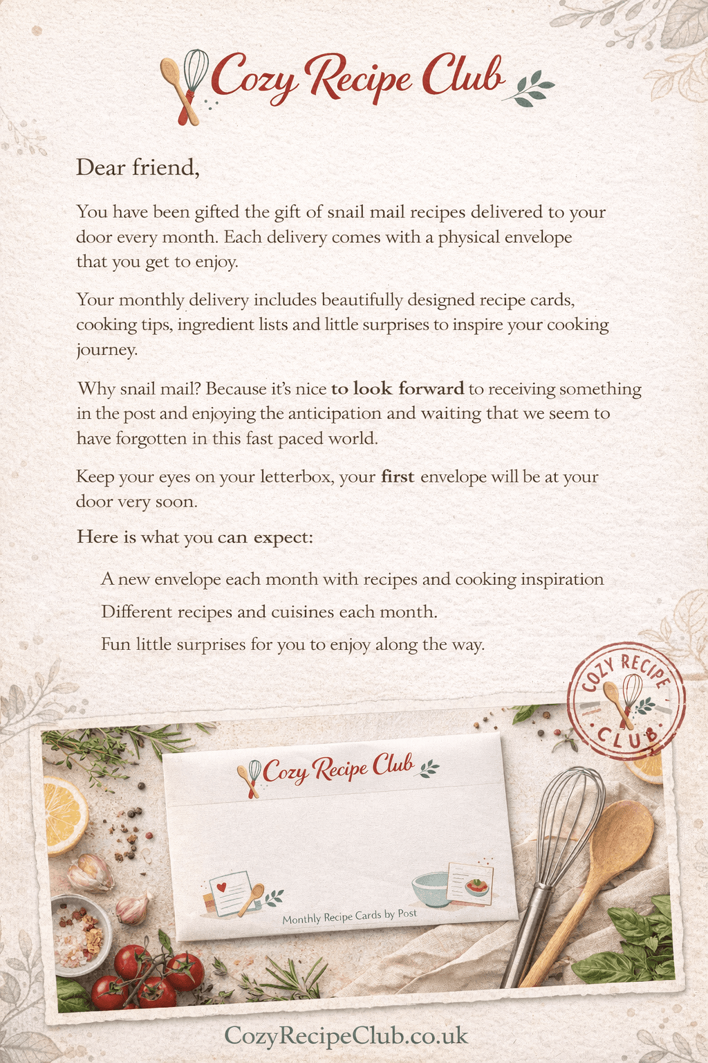 Gift file for Cozy Recipe Club subscription