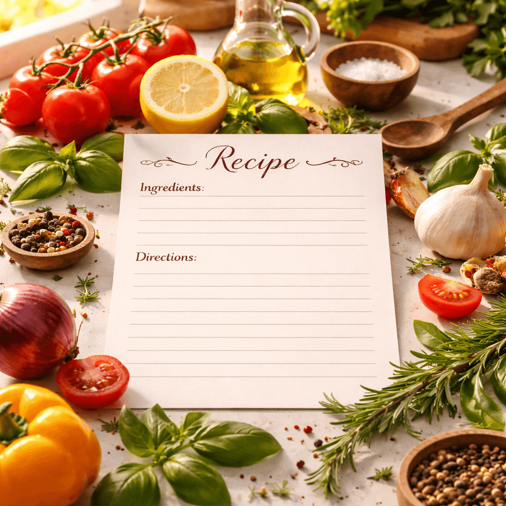 Beautiful recipe card with fresh ingredients