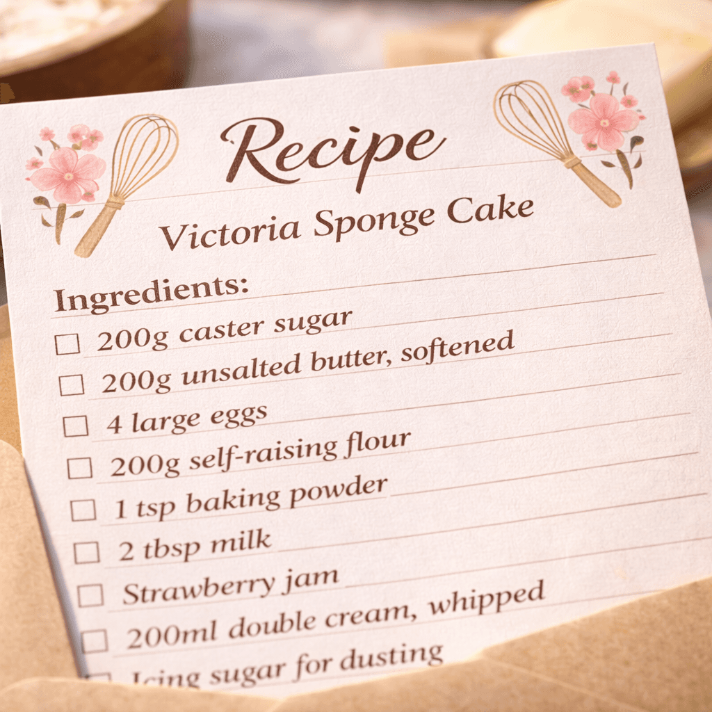 Example recipe card with detailed instructions